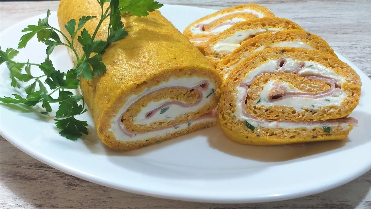Cea mai buna Rulada Aperitiv, cu Morcov, Crema de Branza si  Sunca presata / Reteta usoara