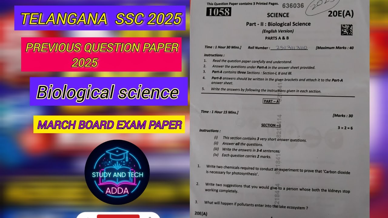 TS SSC 10th Class March 2025 Board Exam Question Paper | Previous Paper | Study and Tech Adda