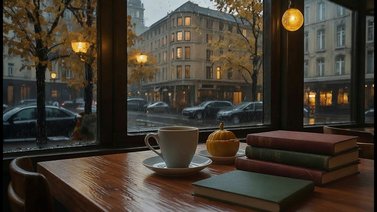 Cozy Rainy Café Ambience ☕🌧️ | Relaxing Rain Sounds, Warm Lights & Calm City Evening