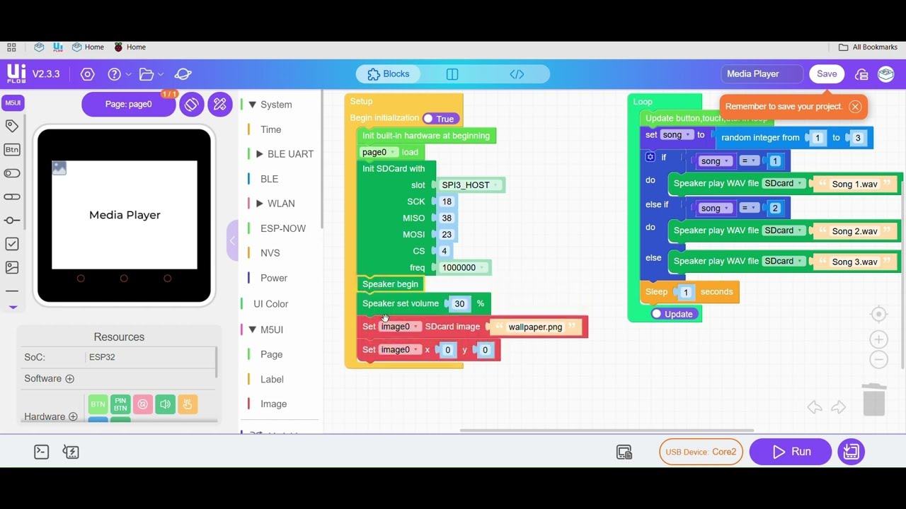 UIFlow 2 0 Media Player For M5Stack Core 2