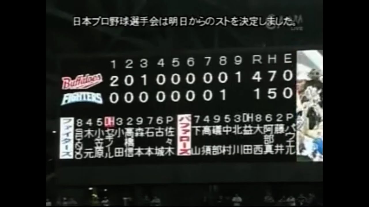 試合中にストライキ決定速報 2004.9.17 大阪近鉄vs日本ハム
