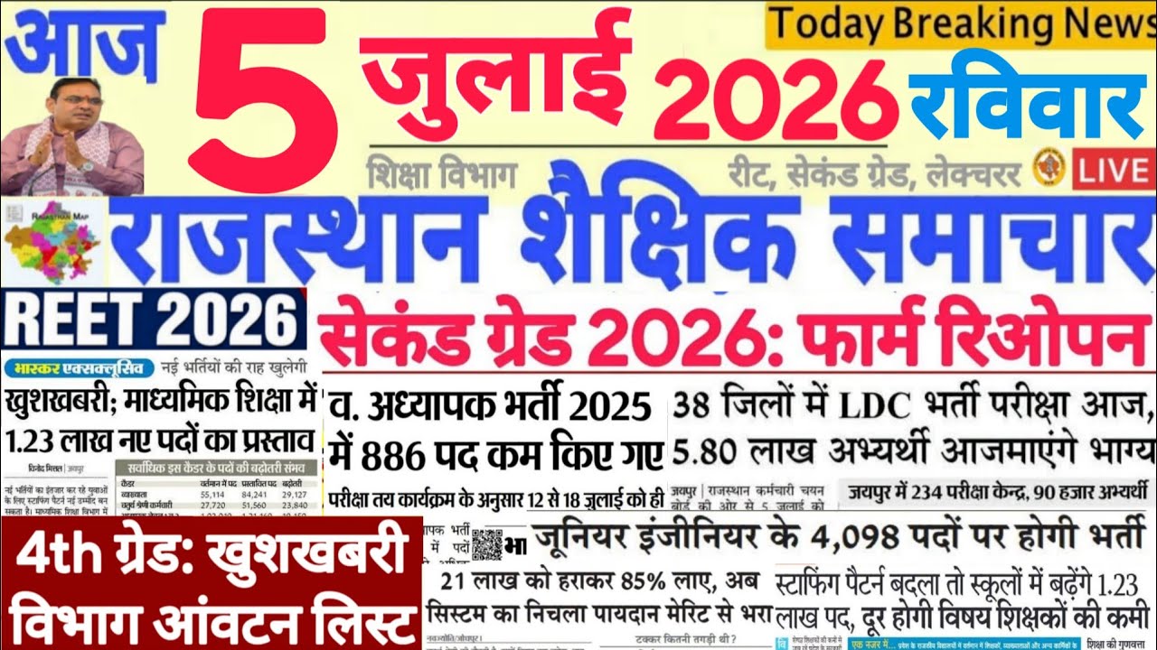 Образовательные новости Раджастхана Rajasthan Shaikshik Samachar 05 июля 2026 г. | RPSC REET RSSB