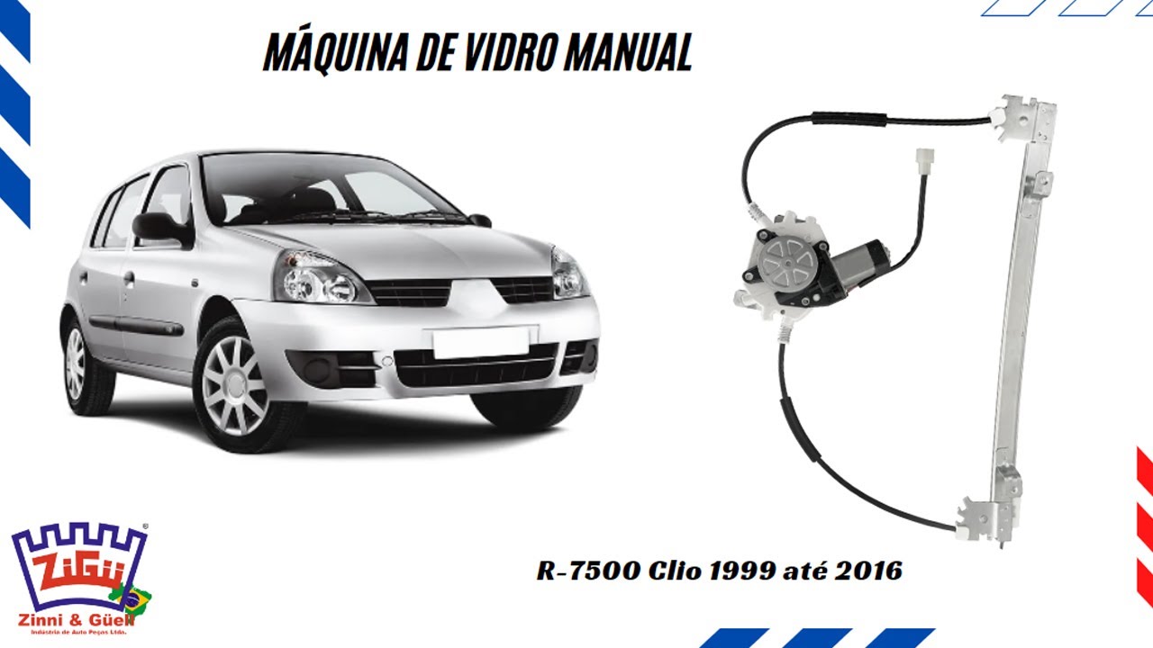 Instalação da máquina de vidro elétrica R-7500 Clio 1999 até 2016
