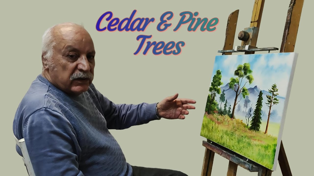Modüler Resim 3 : Sedir ve Çam ağaçları, Painting Cedar& Pine Trees #art #tree #canvas #arttutorial