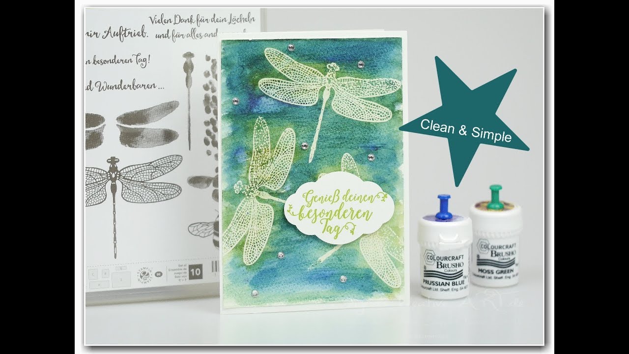 Clean and simple - Embossing resist mit Brusho Crystal Colors