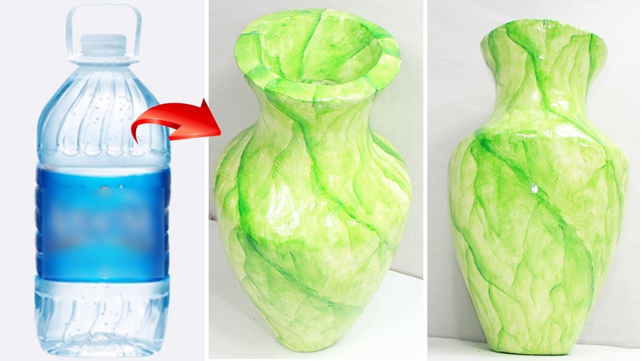 Flower vase style Green marble making with plastic bottle