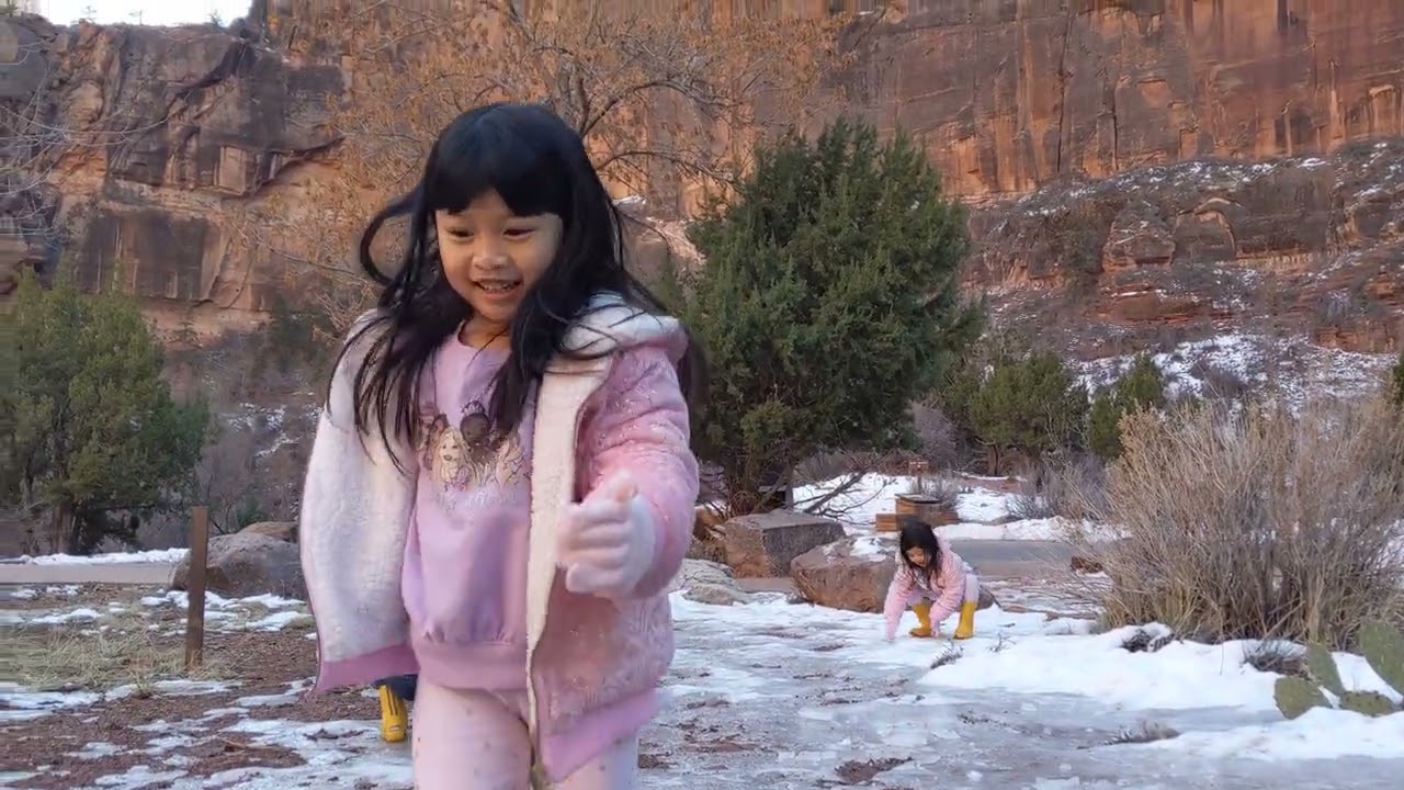 Dangerous icy river at Zion National Park 