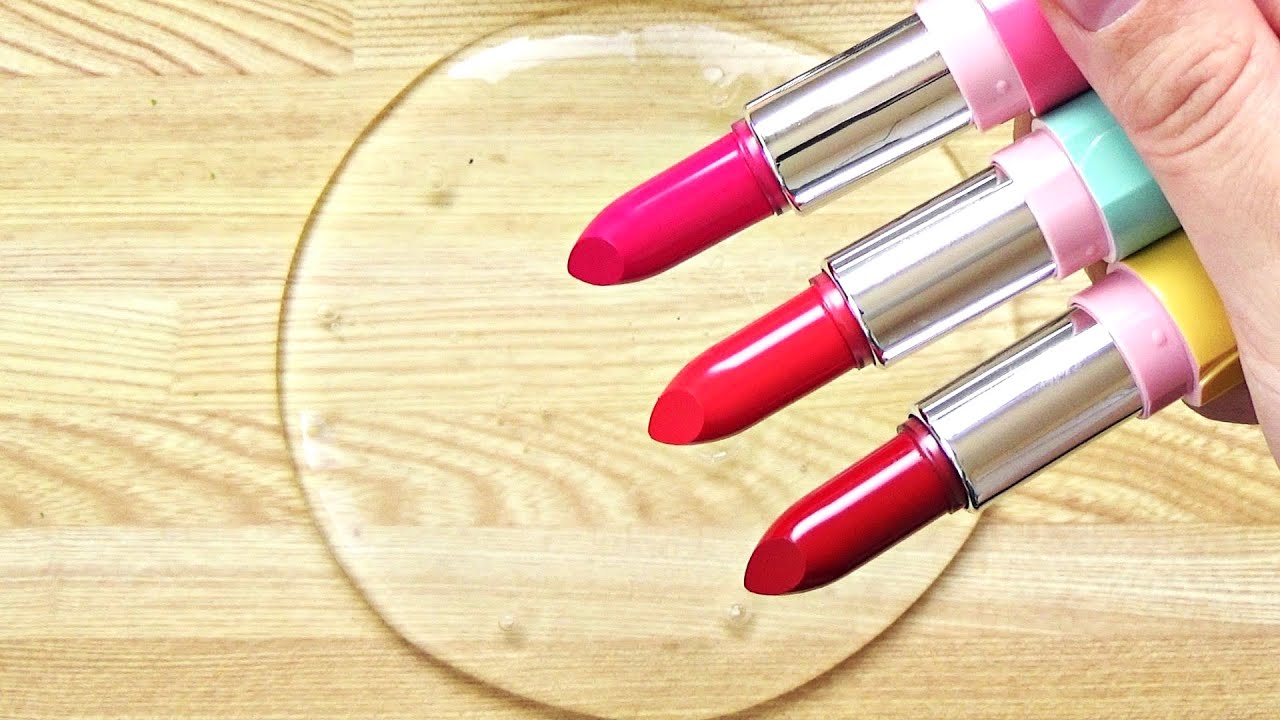 Satisfying Slime Coloring with Lipstick, Lip Balm +Glitter Eyeshadow! Mixing Makeup into Clear Slime