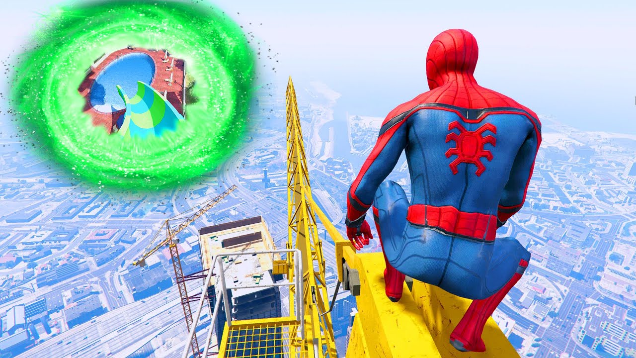GTA 5 Random Portals #54 (Spider-Man Jumping Into Water Slide/Euphoria Ragdolls)