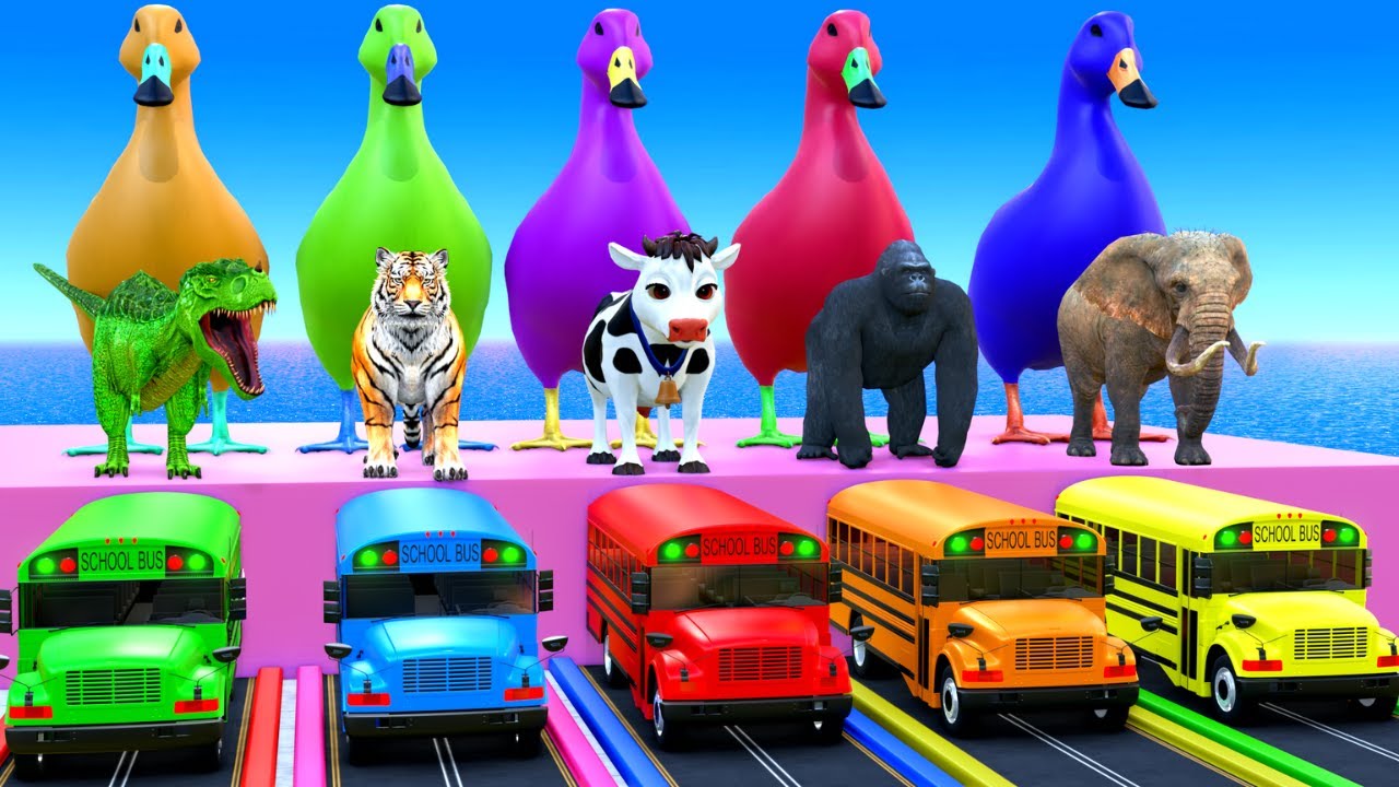 Massive Long Slide Game with Cow Elephant Gorilla Hippopotamus Tiger 3d Animal Game Funny 3d Animals