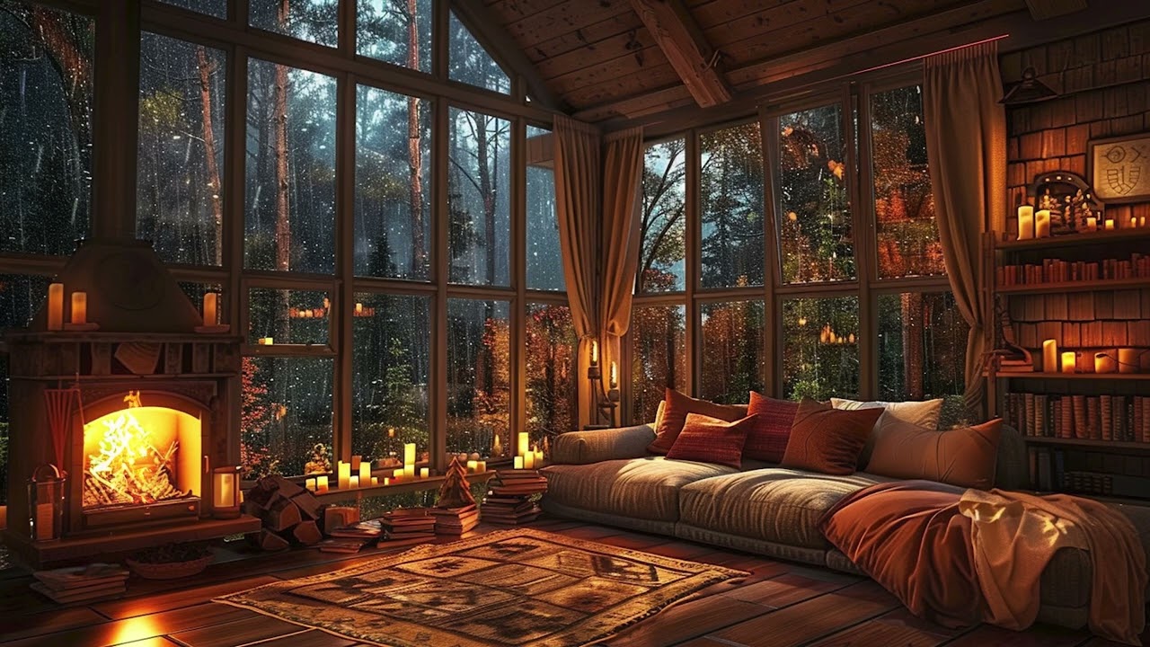 Fireside Rain Symphony: Ambient Rain Sounds For Relaxing Evenings By The Stove In Your Living Space
