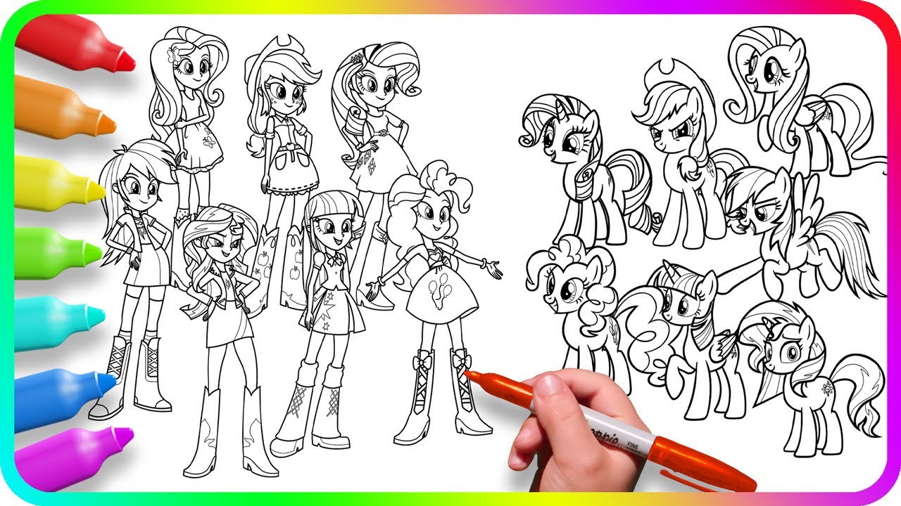 Coloring Pages MY LITTLE PONY vs EQUESTRIA GIRLS. How to color My Little Pony. Drawing Tutorial. MLP