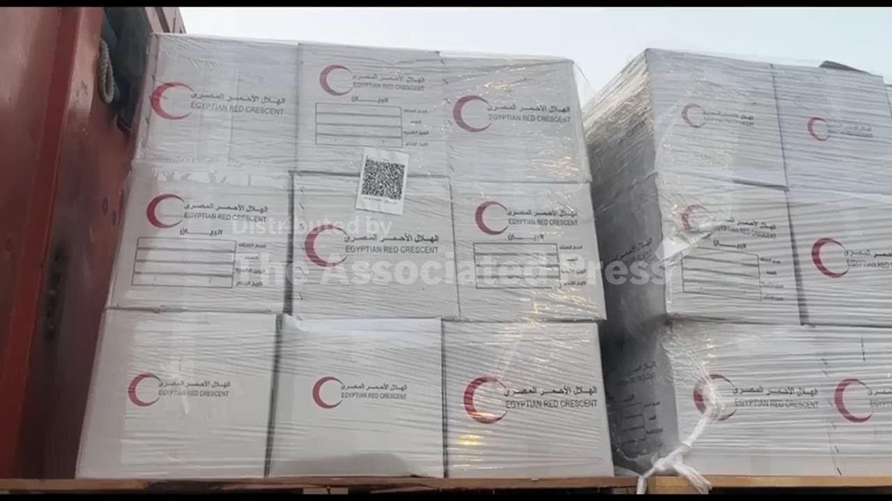 Aid trucks enter the Gaza Strip via Rafah heading to Kerem Shalom for Israeli inspection