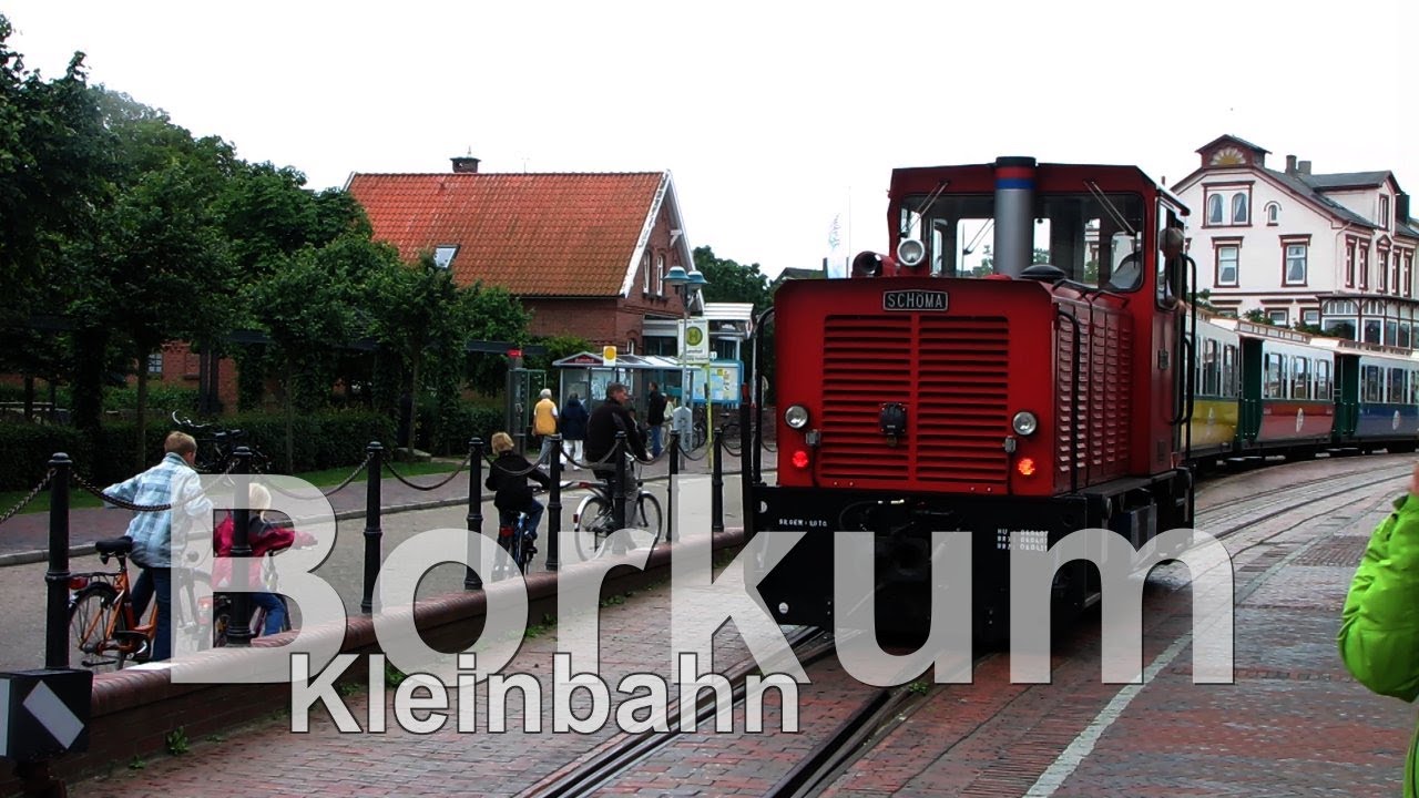 Die Insel Borkum  und die Borkumer Kleinbahn, die vom Hafen in die Stadt und zurück fährt