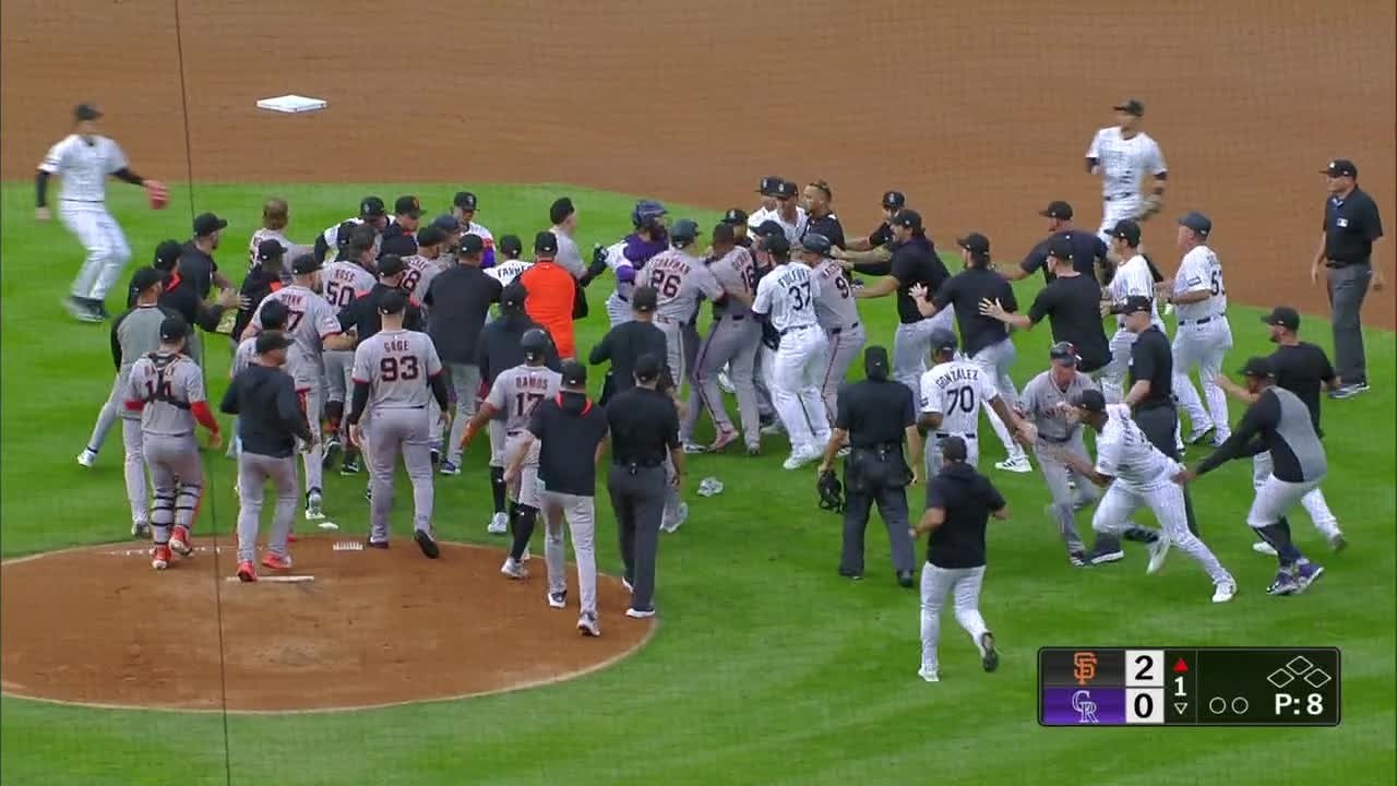 PUNCHES THROWN after Rafael Devers hits a homer & lets the Rockies hear it | ESPN MLB