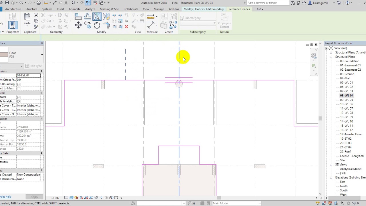 20-Flat Slab & Replicate in Revit || رسم البلاطات المسطحه وتكرارها داخل الريفت
