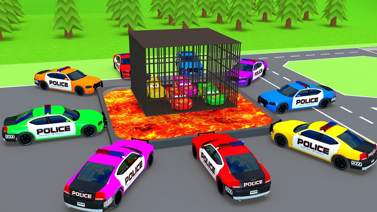 Big & Small Police car rescues big wheel Mcqueen from iron cage - which is best?