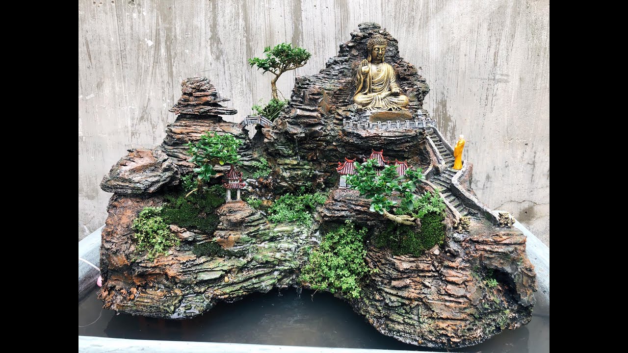 Cách làm hòn non bộ tiểu cảnh hướng phật đơn giản - how to make a simple miniature landscape
