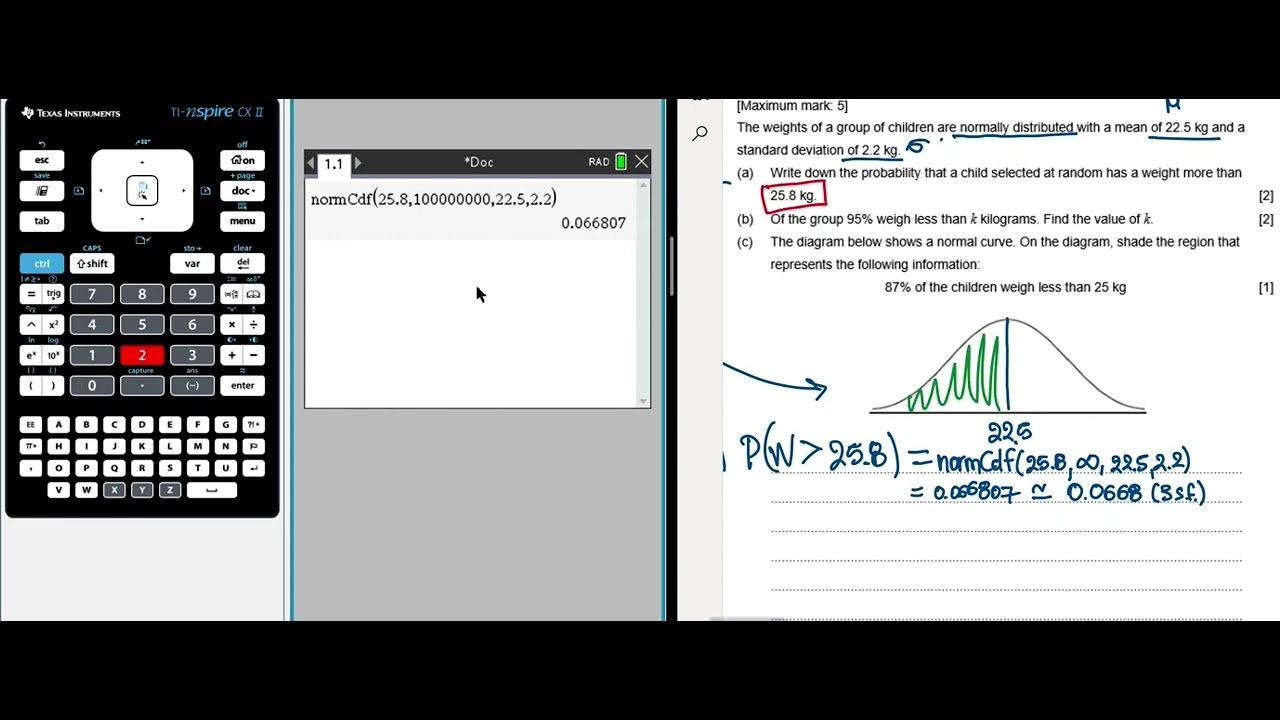 IB Math Q2 Normal Distribution and use of the inverse in Ti-nspire