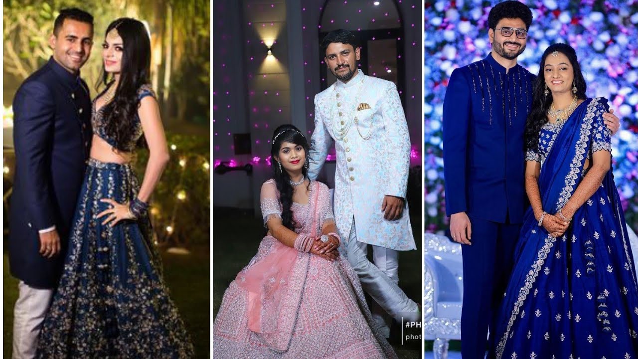 Indian Bride and groom engagement couple dress ideas / Couple Matching  wedding reception outfits