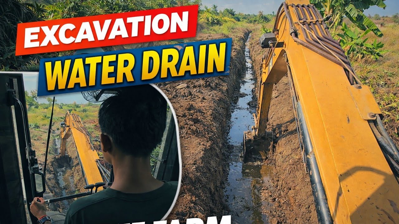 Excavator Digging Water Drainage at the Farm | Satisfying Trench Excavation Work
