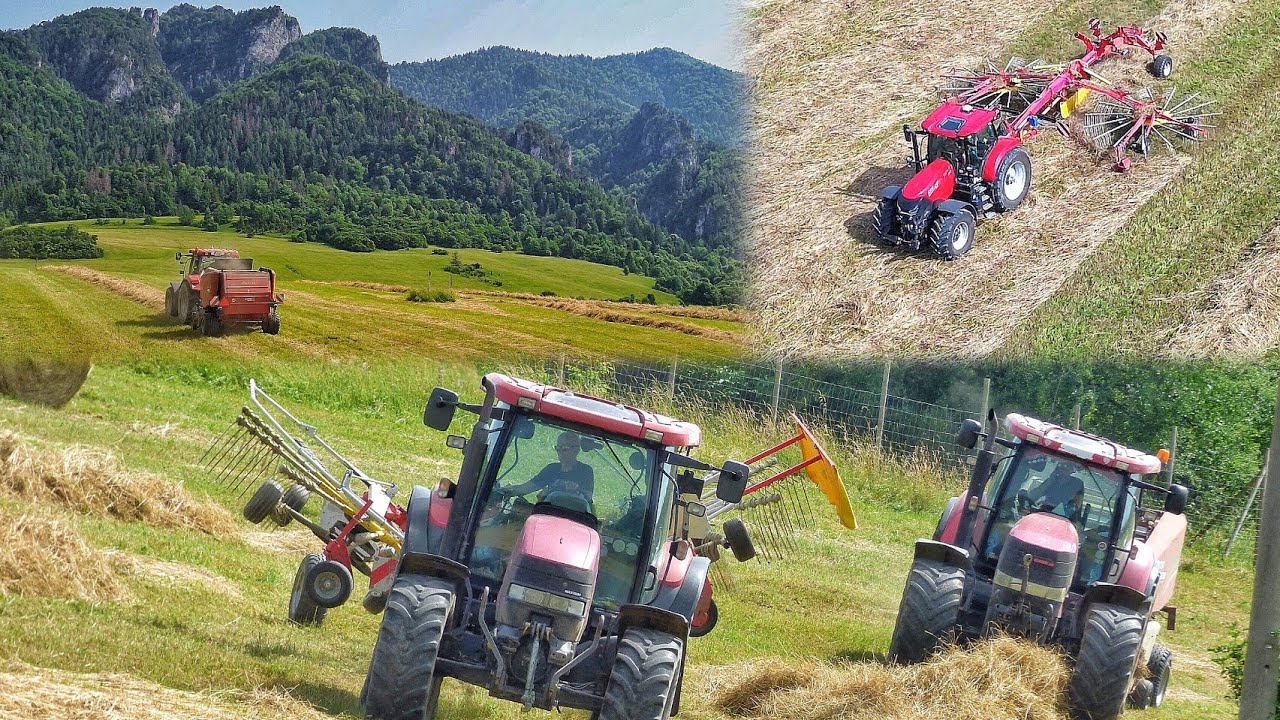 Заготовка сена на холмах в Терховой и Беле 5x Case IH, 2x Pöttinger и Lely Welger