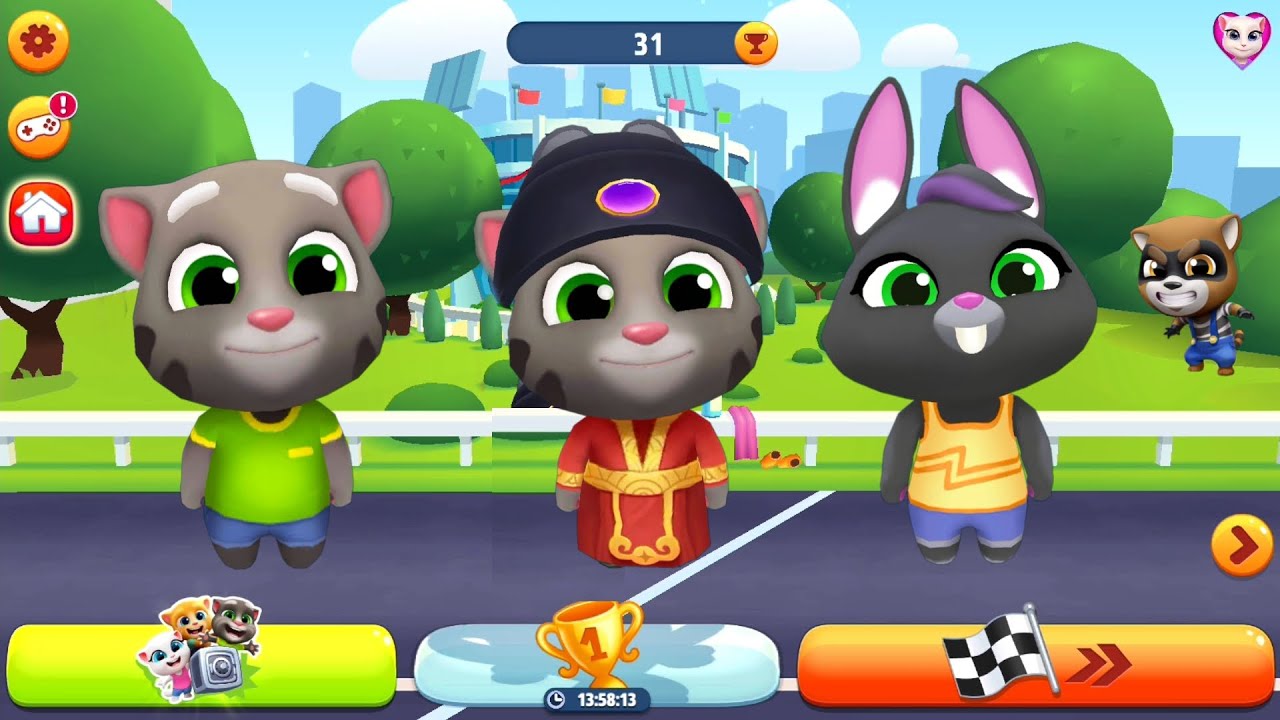 Talking Tom Gold Run Daily Race: Talking Tom & Fortune Tom & Talking Becca: Full Screen