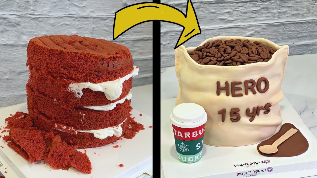 เค้กถุงกาแฟ ง่ายๆ เหมือนด้วย | Easy Coffee Bean Bag Cake - Fondant decorated