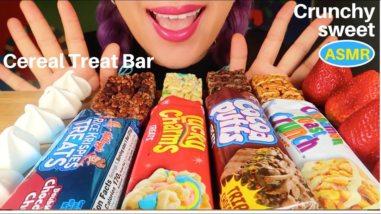 ASMR 바삭,달달 씨리얼 바+캬라멜시럽 리얼사운드 먹방| CEREAL TREAT BARS+CARAMEL SYRUP CRUNCHY EATING SOUND|CURIE. ASMR