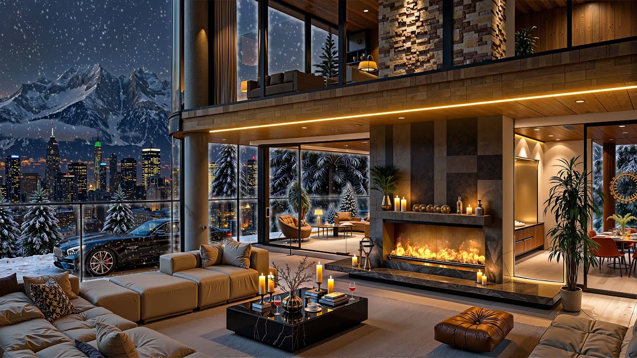 Winter Serenity in the City 🌃 Cozy Apartment with Soothing Jazz & Snow Ambience for Soulful Nights
