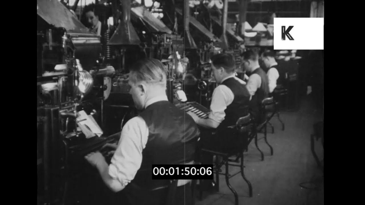 1930s London, Typists, Men Working at Typesetting Machines, 35mm