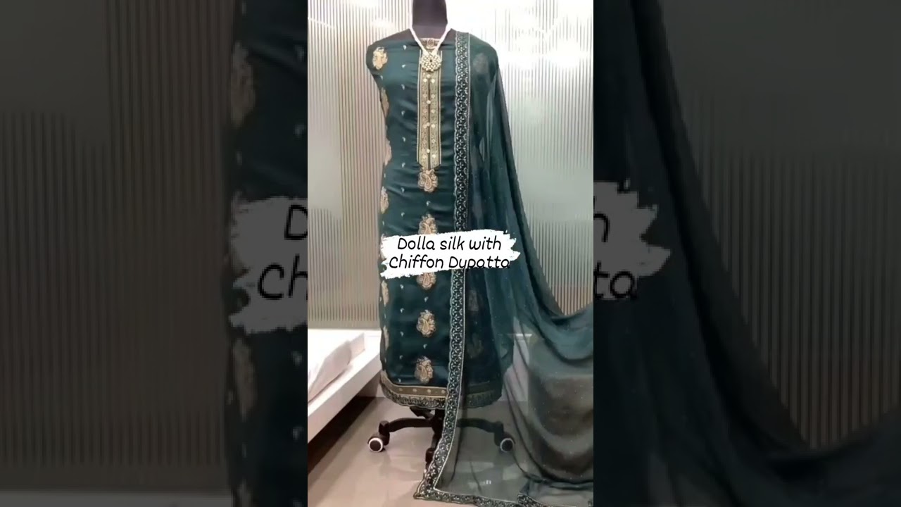 pure Dola silk suits with chiffon dupatta 