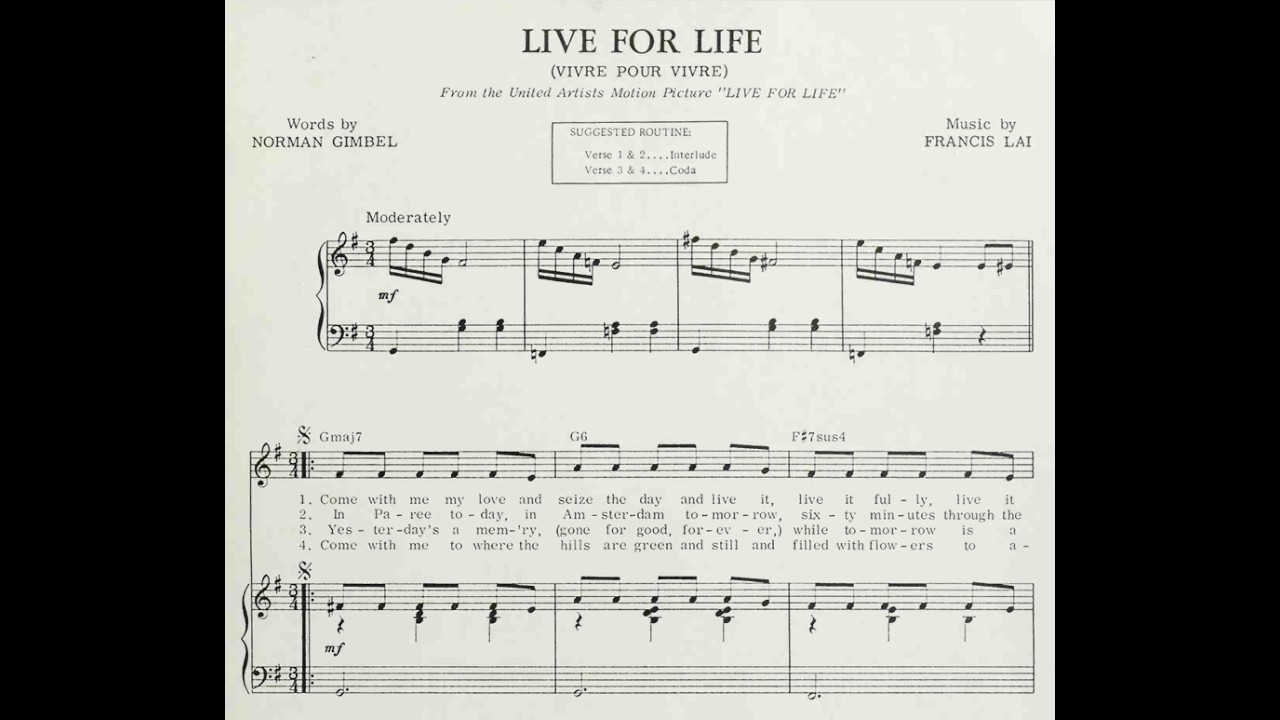 Francis Lai - Vivre pour Vivre (Live for Life) - Piano + Sheet Music