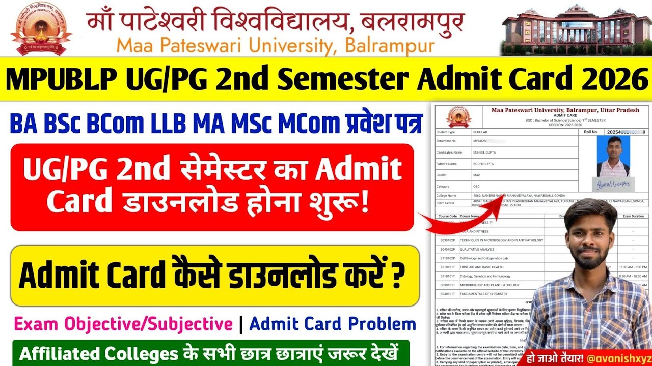 maa pateshwari university balrampur admit card download kaise kare 2026 mpublp admit card 2026 ug pg