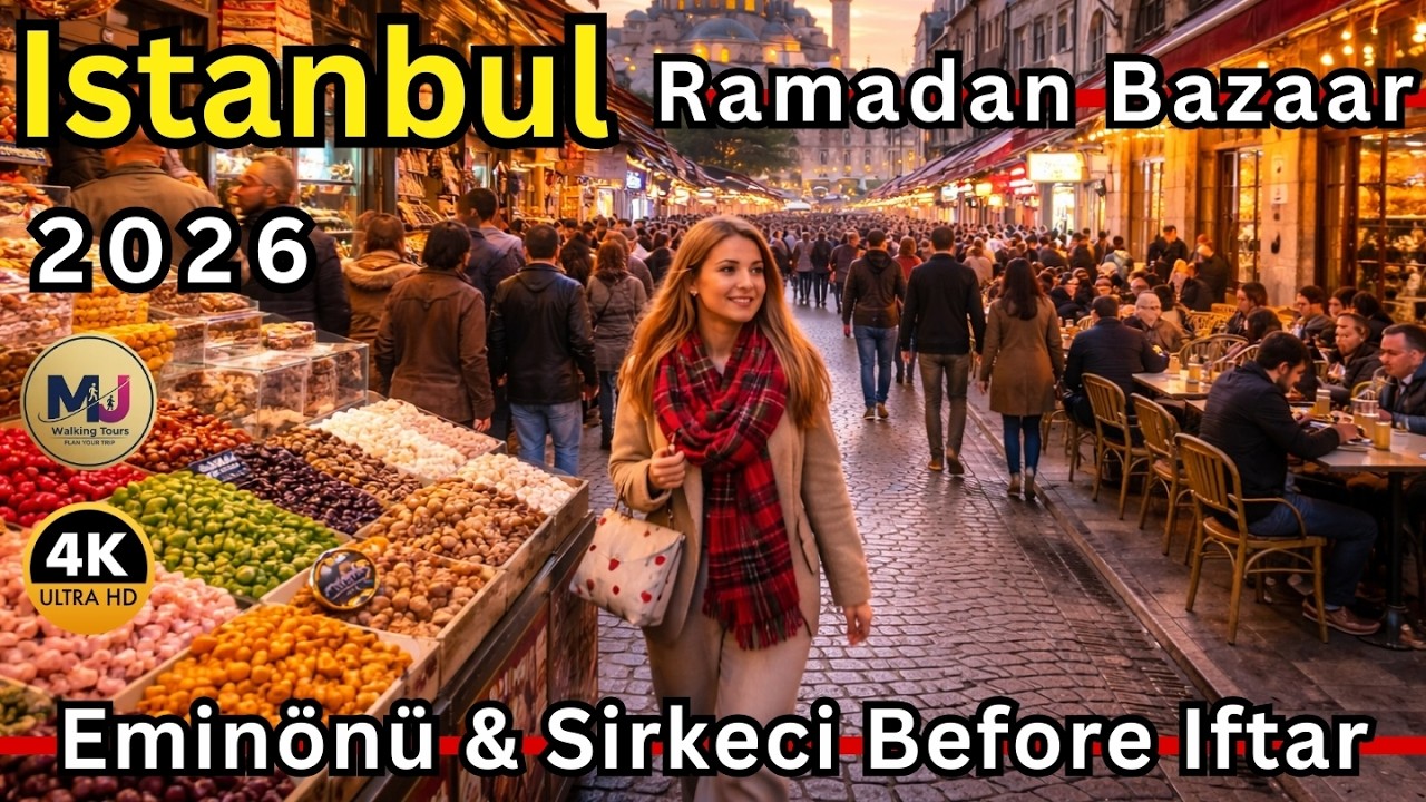 Turkey Eminönü to Sirkeci Istanbul Walking Tour 4K HDR | Ramadan Bazaar & Street Food