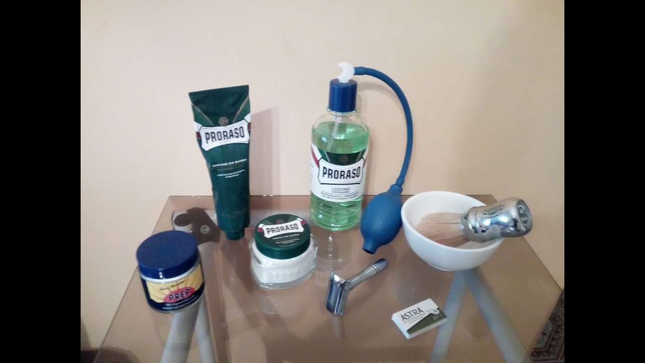 Rasatura con rasoio Kanzy  K-100 lametta Astra e linea verde rinfrescante  Proraso