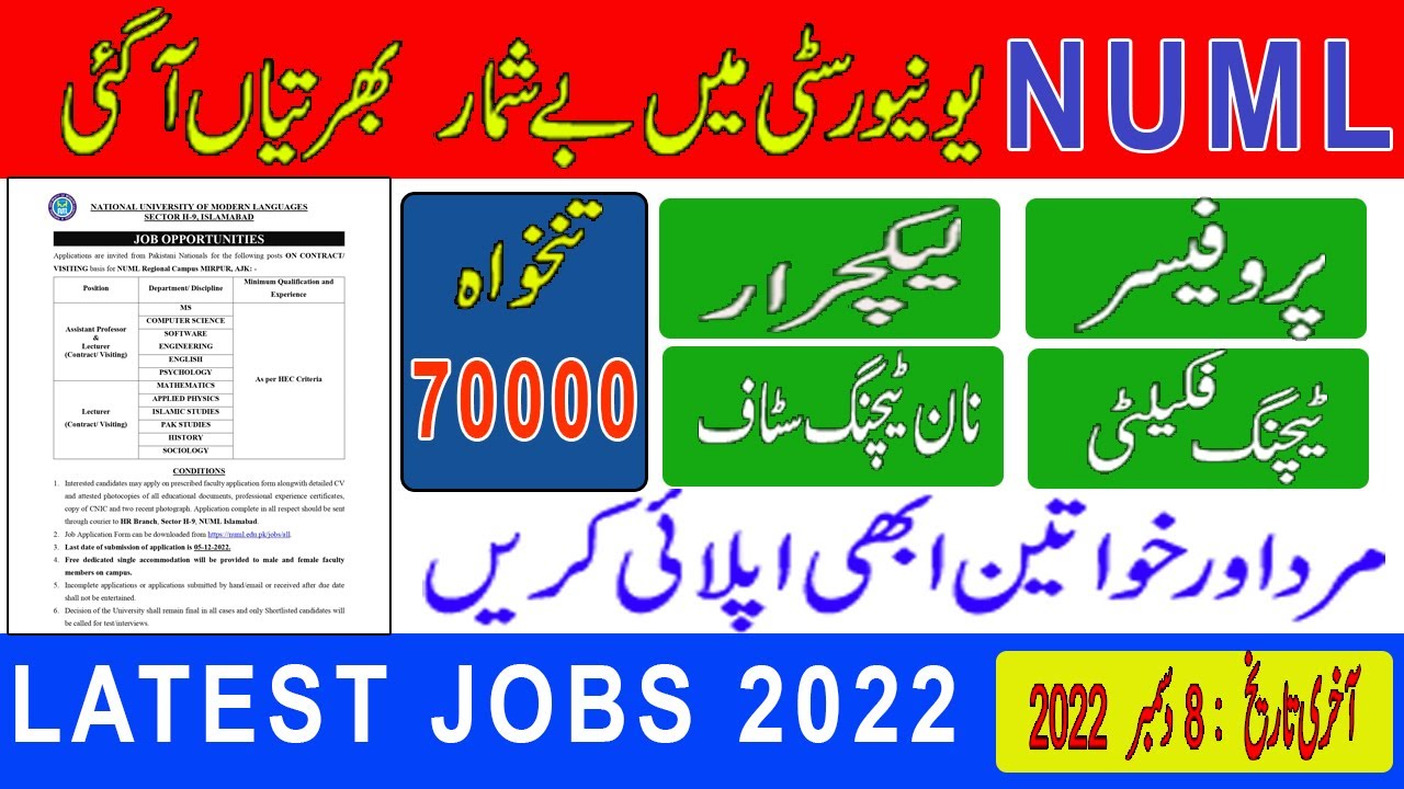 numl university islamabad jobs today 2022 | numl university job vacancy 2022