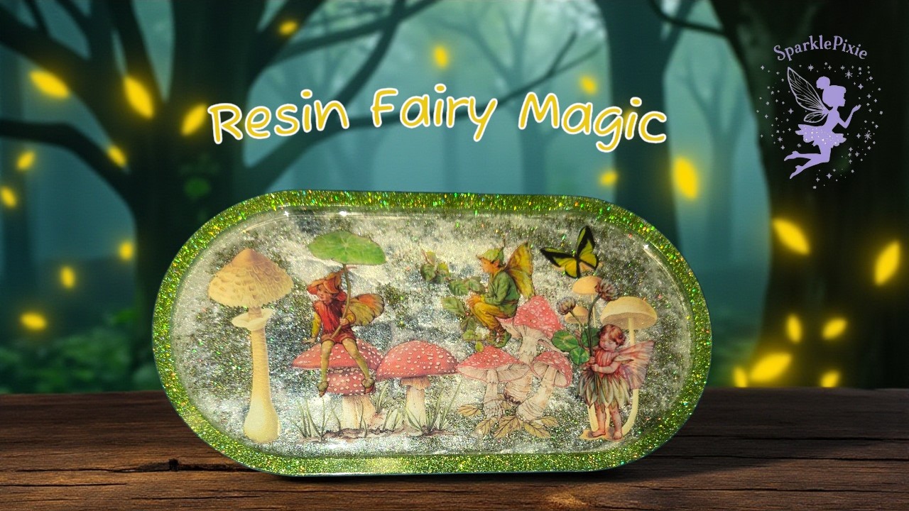 Sparkly Resin Fairy Tray 🍄✨ | Fairycore Autumn Vibes with Mushrooms & Green Sparkles