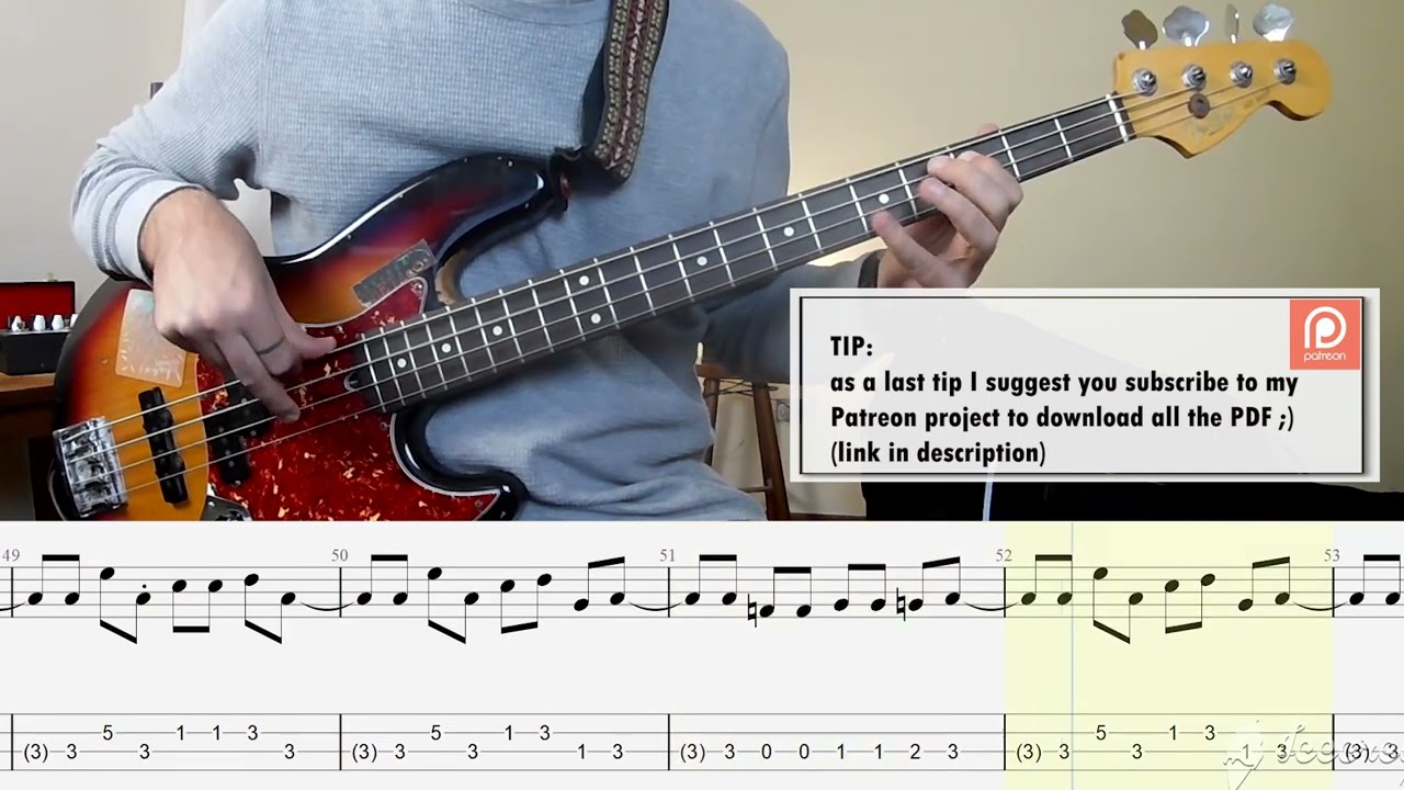 The Trammps - Disco Inferno BASS COVER + PLAY ALONG TAB + SCORE