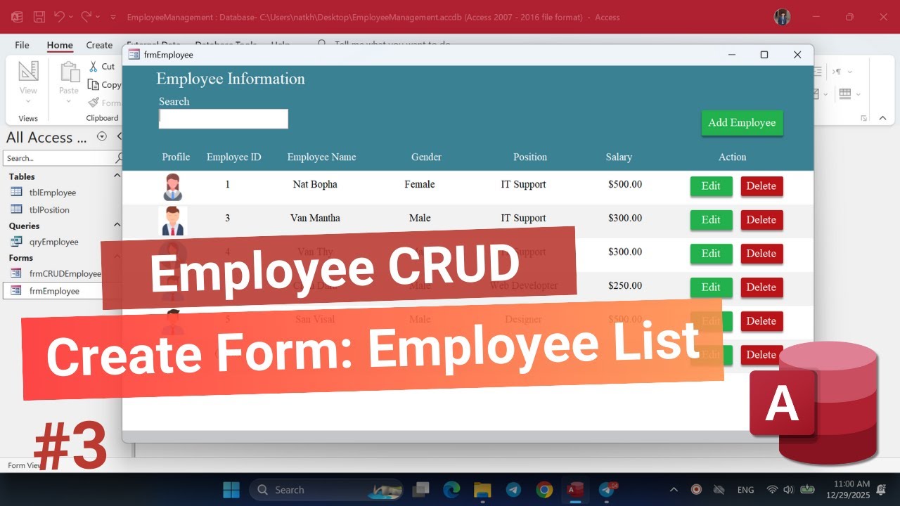 Employee CRUD with Image – Create Employee List Form in MS Access