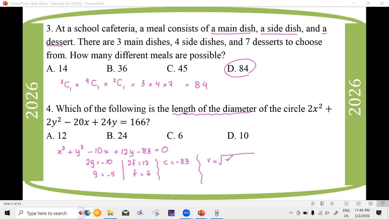 # Grade 12 Math (2026 Math Journal - Sample Q - Section A)