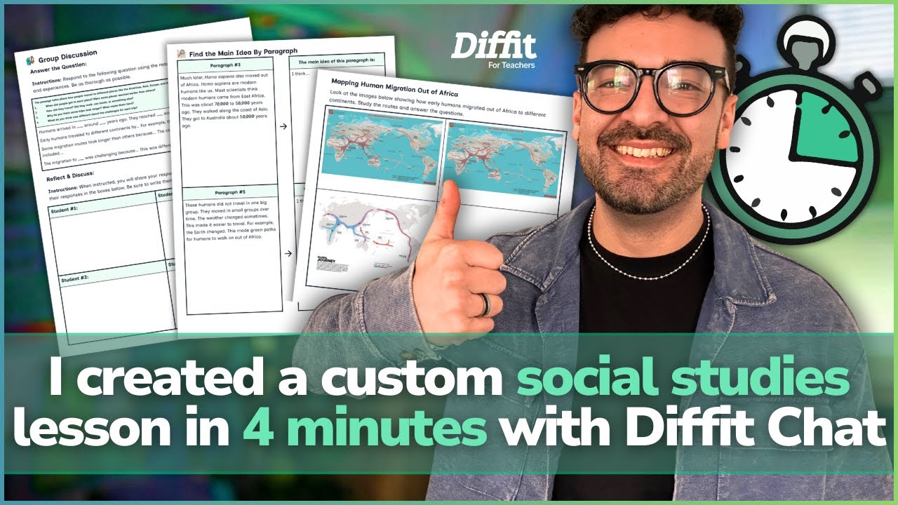 I created a custom social studies lesson in 4 minutes with Diffit Chat