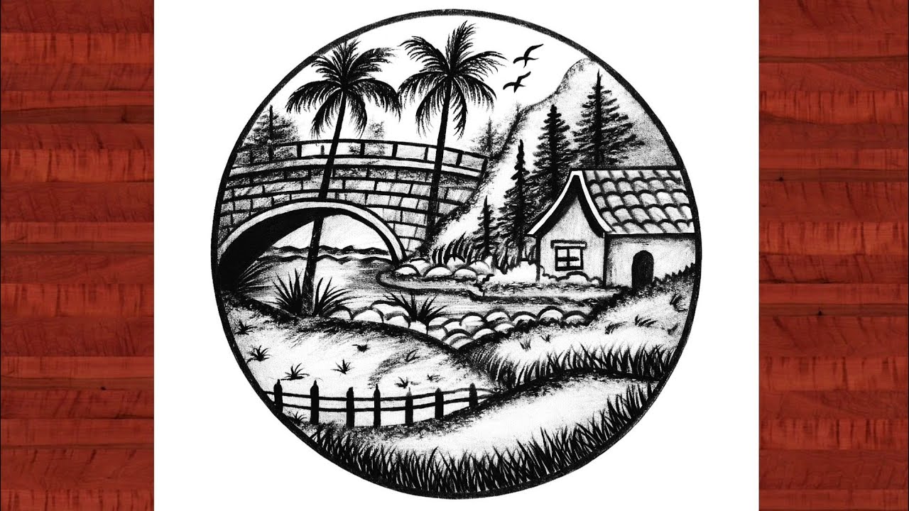 How to drawing amazing circle scenery drawing/Step by step circle scenery drawing tutorial/pencil