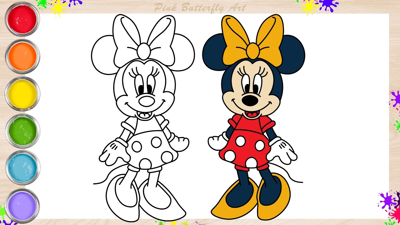 Minnie Mouse Drawing and Coloring Animations for Kids Toddlers Preschoolers #pinkbutterflyart