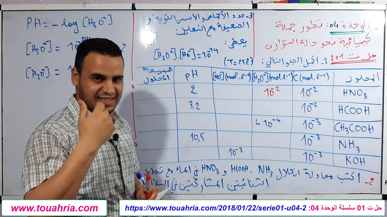 56# حل تمرين 01 تطور جملة كيميائية نحو حالة التوازن الأستاذ طواهرية عبد العزيز
