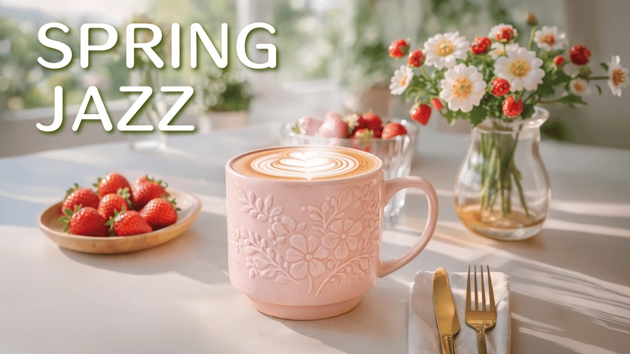 Strawberry Latte Spring Jazz ☕🍓 Soft Piano & Light Bossa for a Cozy Morning