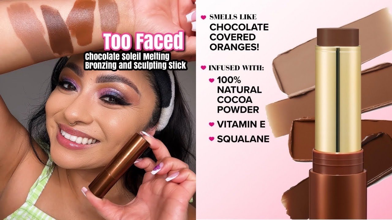 TOO FACED CHOCOLATE SOLEIL MELTING BRONZING AND SCULPTING STICK SWATCHES AND REVIEW #makeup #beauty