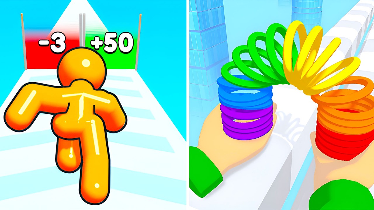 Tall Man Run VS Toy Spring 🏃‍♂️🌀 Прохождение всех уровней с максимальным уровнем обновления. Моби...