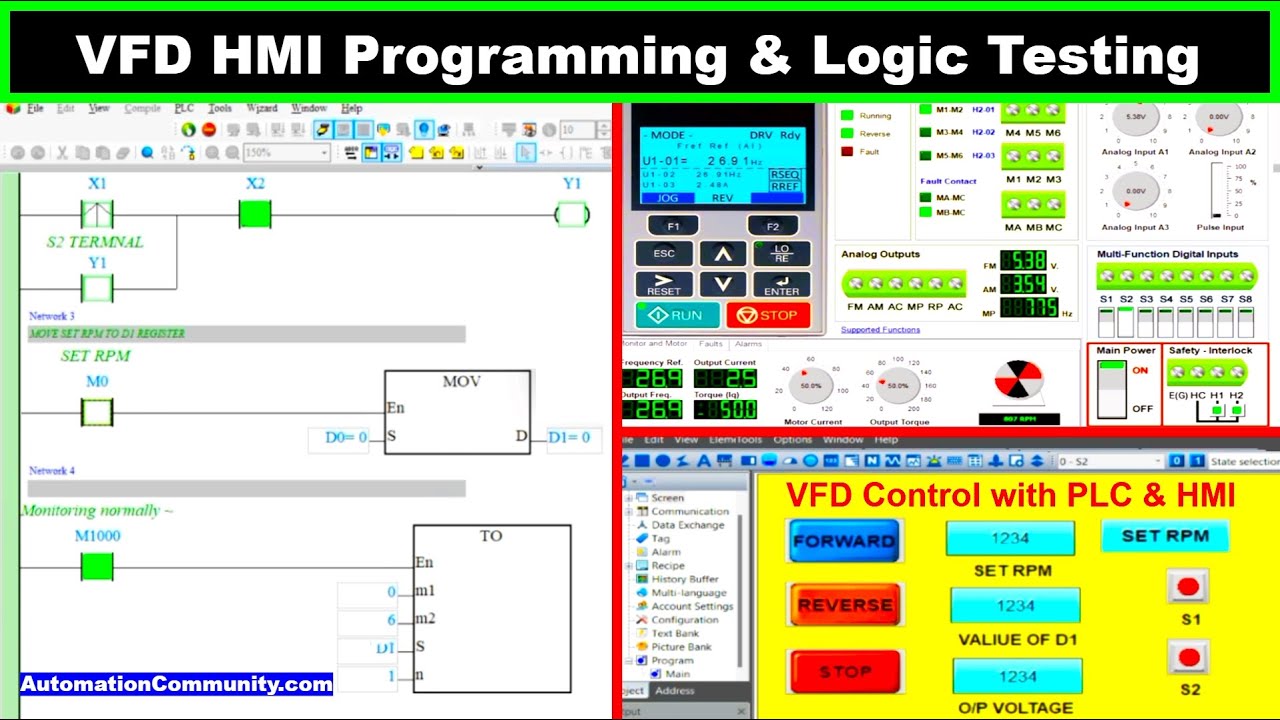 VFD HMI Programming and PLC Logic Testing with Simulator