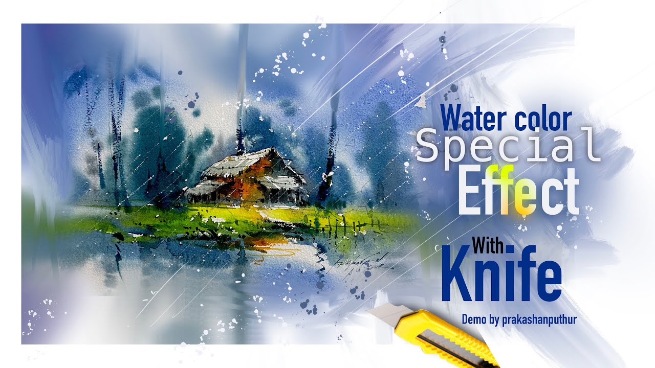 Watercolor special effect with knife | how to make a rainy effect on watercolor | rainy day